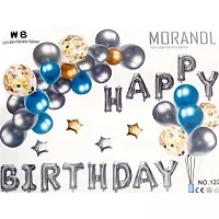 Happy Birthday Letter Foil Balloon with Metallic  Confetti set of 33 (Blue ,Golden  Silver)-thumb1