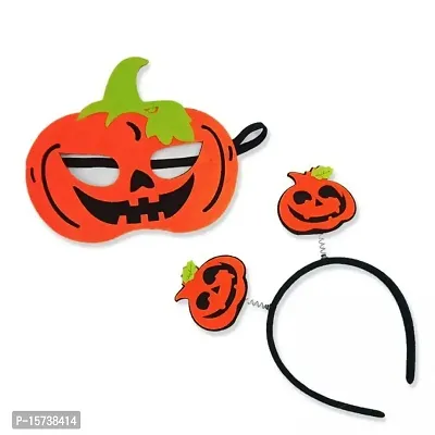 Partywala Halloween Pumpkin Hairband  Eye Mask Set