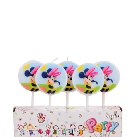 Minnie Mouse Print  Candles (Multicolour Pack Of 5 Pcs)