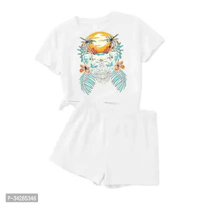 Stylish White Cotton Printed T-Shirts with Shorts For Boys-thumb0