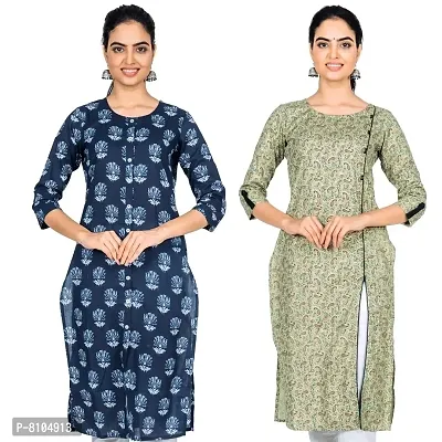 Varyaa Women's Indigo  Green Cotton Printed Kurti (Combo of 2) (S-XXL Size)-thumb0