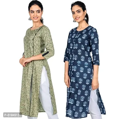 Varyaa Women's Indigo  Green Cotton Printed Kurti (Combo of 2) (S-XXL Size)-thumb4