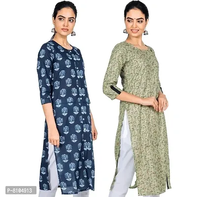 Varyaa Women's Indigo  Green Cotton Printed Kurti (Combo of 2) (S-XXL Size)-thumb3