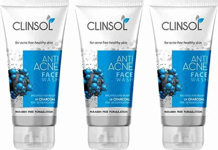 Clinsol Charcol Anti-Acne Face Wash For Acne Free Healthy Skin,Suitable For All Skin 70g Pack Of 3