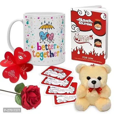 Indigifts Valentine Week Gifts Love Themed Coffee Mug, Artificial Rose, Cute Teddy  Naughty Coupon Cards-thumb3