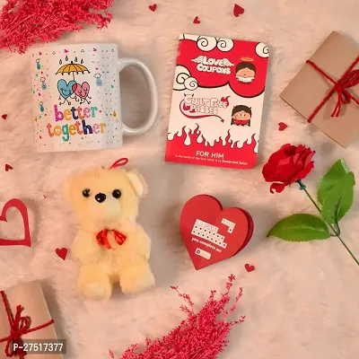 Indigifts Valentine Week Gifts Love Themed Coffee Mug, Artificial Rose, Cute Teddy  Naughty Coupon Cards-thumb0