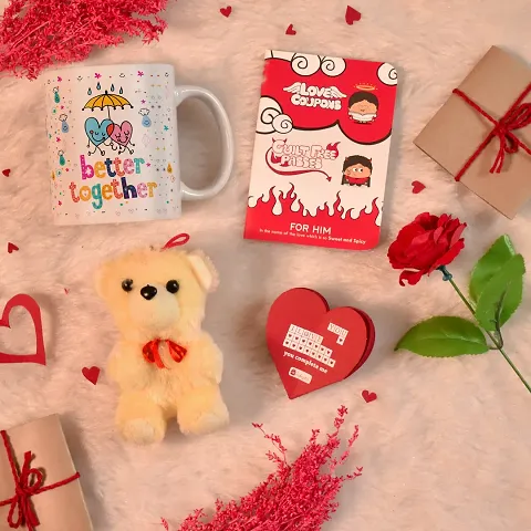 Indigifts Valentine Week Gifts Love Themed Coffee Mug, Artificial Rose, Cute Teddy  Naughty Coupon Cards