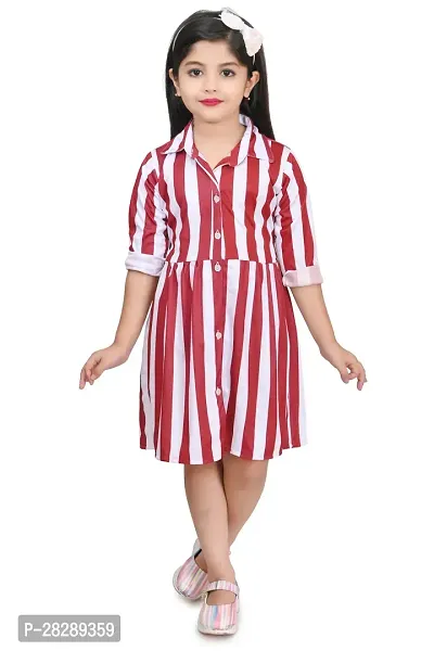 Elegant Cotton Blend Striped Dresses For Girls-thumb0