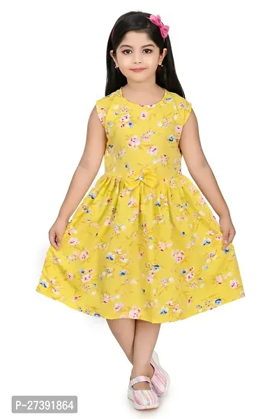 Fabulous Yellow Cotton Blend Printed Frocks For Girls