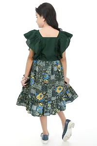 Stylish Green Cotton Blend Printed Dress For Girls-thumb2
