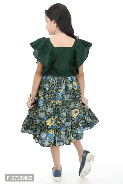 Stylish Green Cotton Blend Printed Dress For Girls-thumb3
