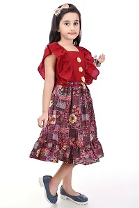 Stylish Red Cotton Blend Printed Dress For Girls-thumb1