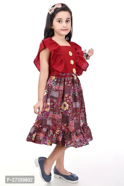 Stylish Red Cotton Blend Printed Dress For Girls-thumb2