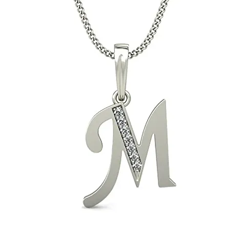 Chandrika Pearls Gems  Jewellers 24K White Gold and Platinum A-Z Letters Initial Pendant with Chain for Girls
