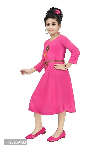 Elegant Cotton Blend Solid Dresses For Girls-thumb2