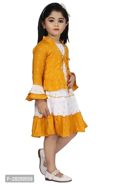 Elegant Cotton Blend Printed Dresses with Jacket For Girls-thumb3