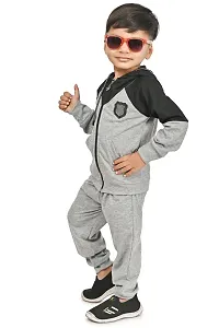 Chandrika Casual Full Sleeves Cotton GreyHoodies  Trouser Set For Boys-thumb1