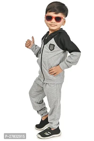 Chandrika Casual Full Sleeves Cotton GreyHoodies  Trouser Set For Boys-thumb2