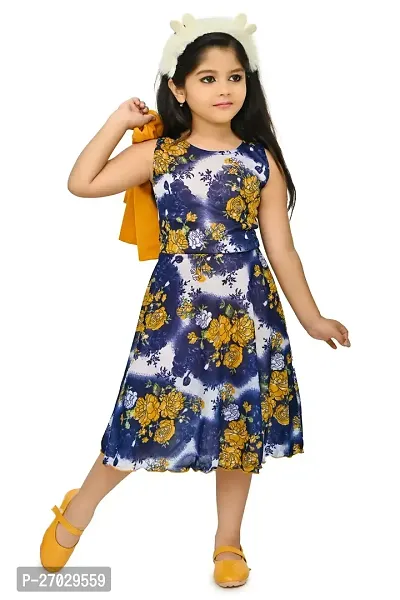 Chandrika Floral Printed Below Knee Length Dress For Kids Girlsnbsp;(Mustard)-thumb4