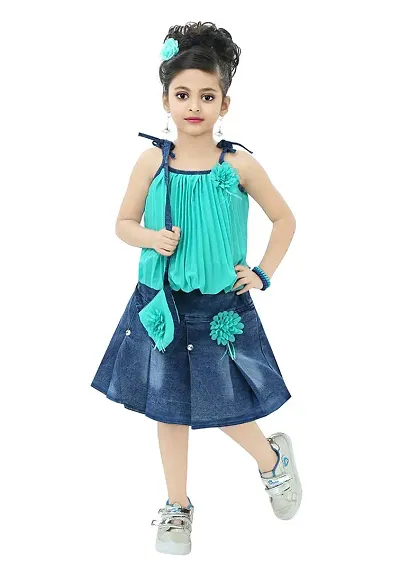 Chandrika Girls Casual Skirt and Top Set with Bag for Kids