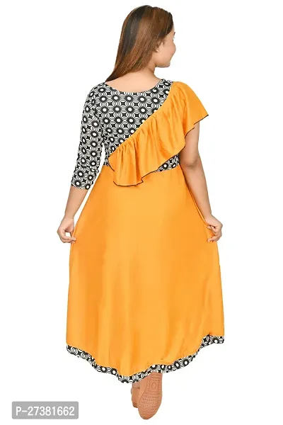 Stylish Yellow Cotton Blend Printed A-Line Dress For Girls-thumb3