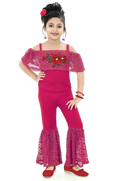 Chandrika Girls Floral Applique Top and Pant Set