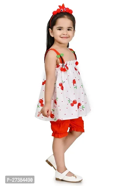 Fabulous Red Cotton Blend Printed Top With Bottom For Girls-thumb2