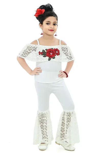 Chandrika Girls Floral Applique Top and Pant Set