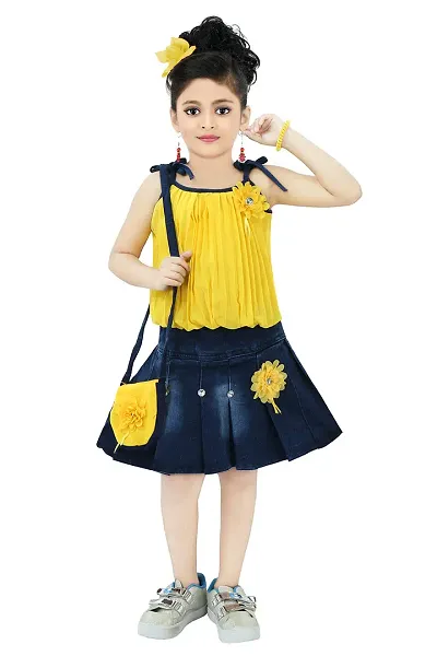 Chandrika Kids Casual Skirt and Top Set with Sling Bag for Girls