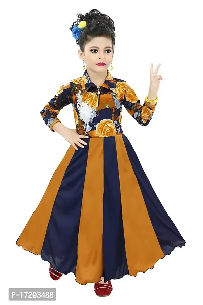 Chandrika Girls' Ball Gown Maxi Gown Dress (CPGL0017-MUSTARD_Mustard Yellow_11-12 Years)
