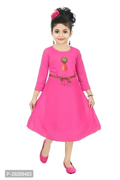 Elegant Cotton Blend Solid Dresses For Girls-thumb0