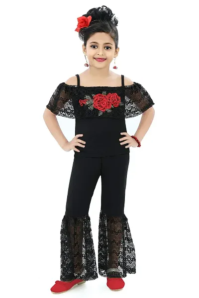 Chandrika Girls Floral Applique Top and Pant Set