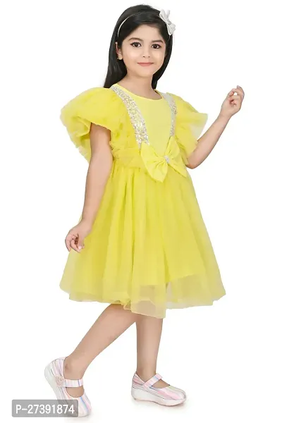 Fabulous Yellow Net Solid Frocks For Girls-thumb2