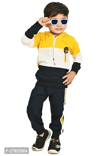 Chandrika Fashionable Cotton yellow Hoodies  Trouser set For Boys-thumb0