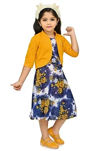 Chandrika Floral Printed Below Knee Length Dress For Kids Girlsnbsp;(Mustard)-thumb1