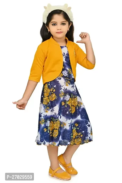 Chandrika Floral Printed Below Knee Length Dress For Kids Girlsnbsp;(Mustard)-thumb2