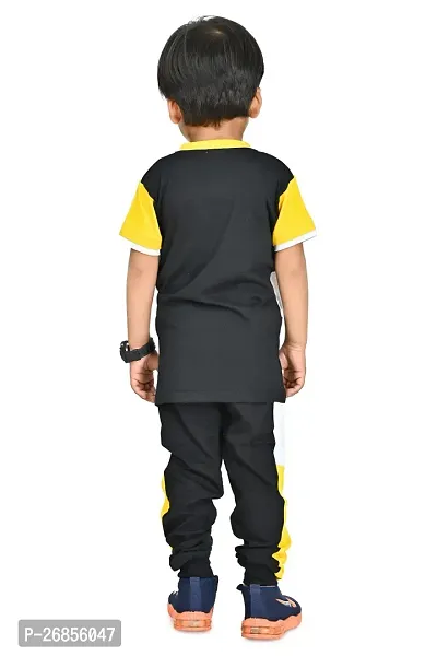 Chandrika half Sleeve Colorblock Printed Yellow T-shirt Clothing Set for Kids Boys-thumb4