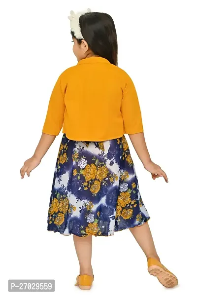 Chandrika Floral Printed Below Knee Length Dress For Kids Girlsnbsp;(Mustard)-thumb3