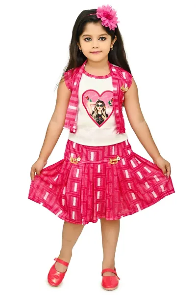 Chandrika Trendy Skirt Top Combo Set For Girls (Pink)