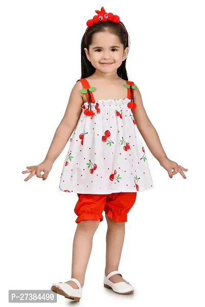 Fabulous Red Cotton Blend Printed Top With Bottom For Girls-thumb0