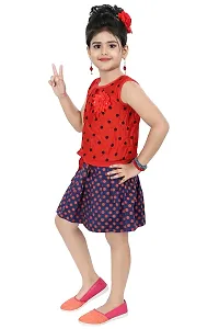 Chandrika Girl's Self Design Knee Length Sleeveless Top and Skirt Set-thumb1