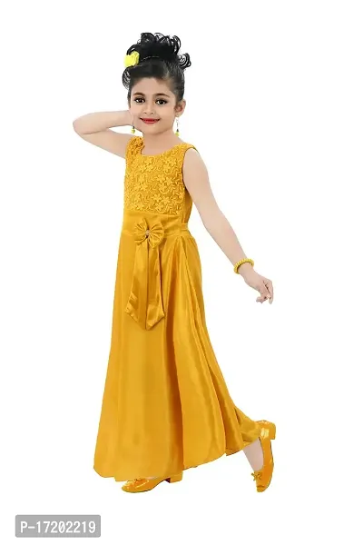 Yellow Satin Fit And Flare Frock For Girls-thumb2