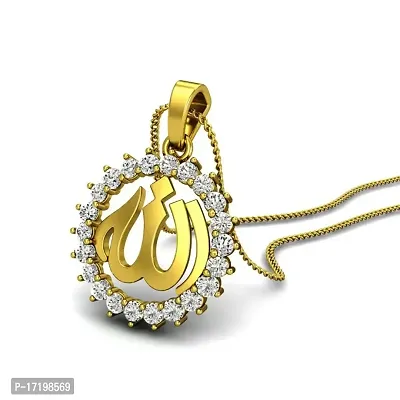 Chandrika Arabic Islamic Muslim God Allah Gold and Rhodium Plated Alloy God Pendant for Men  Women Made with Cubic Zirconia-thumb0