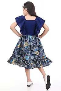 Stylish Navy Blue Cotton Blend Printed Dress For Girls-thumb2