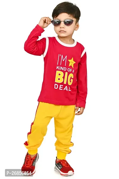 Chandrika Full Sleeve Printed Red  Yellow T-shirt Sweatshirt Clothing Set for Kids Boys