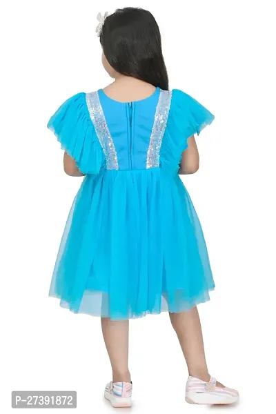 Fabulous Blue Net Solid Frocks For Girls-thumb3