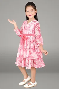 Fabulous Pink Cotton Blend Printed Fit And Flare Dress For Girls-thumb1