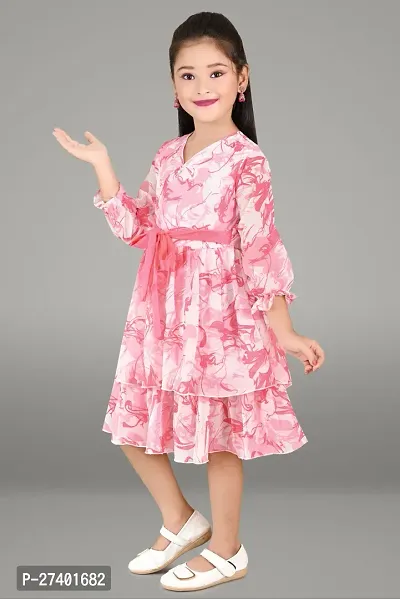 Fabulous Pink Cotton Blend Printed Fit And Flare Dress For Girls-thumb2