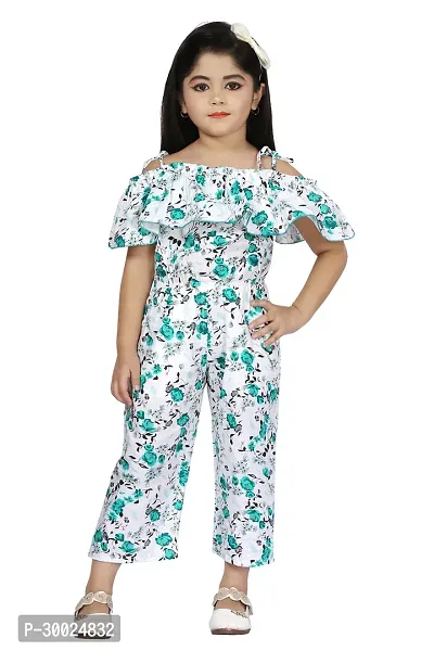 Fabulous Green Cotton Blend Printed Jumpsuit For Girls-thumb0