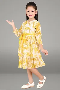 Fabulous Yellow Georgette Printed Fit And Flare Dress For Girls-thumb1